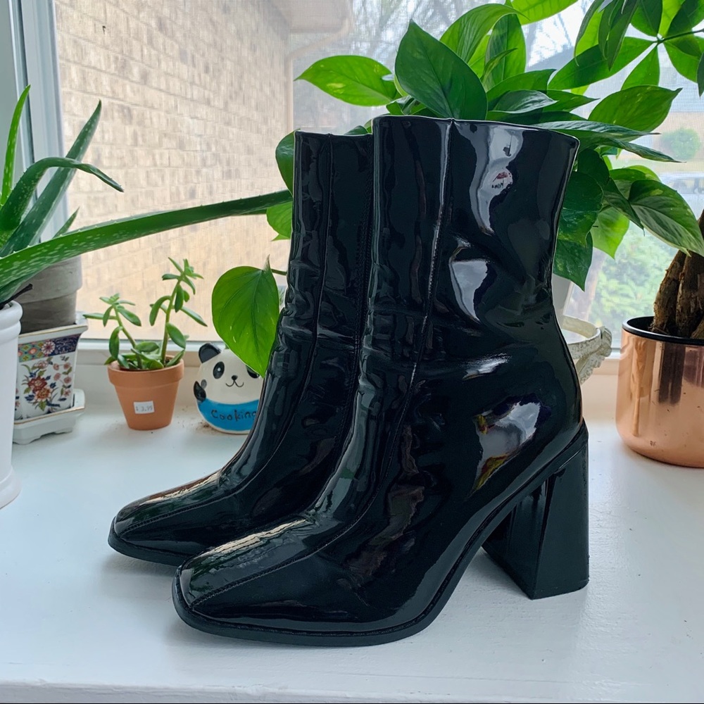 Nasty Gal Patent Leather Boots w Square Block Heel